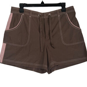 Casual Brown Cargo Shorts with Pink Trim